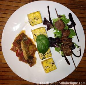 Brochettes de Sot-l'y-laisse, Polenta, Ratatouille