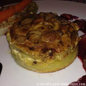 Magret de canard et son flan pommes de terre champignons