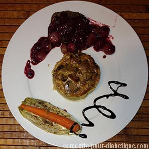 Magret de canard et son flan pommes de terre champignons