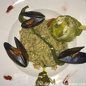 Roulé de cabillaud et Risotto pesto