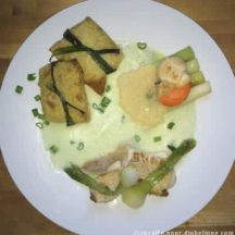 Loup aux bricks de Risotto en émulsion de fenouil