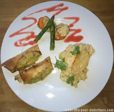 Risotto Asperges Saint Jacques et Nems de Poireaux Crevettes