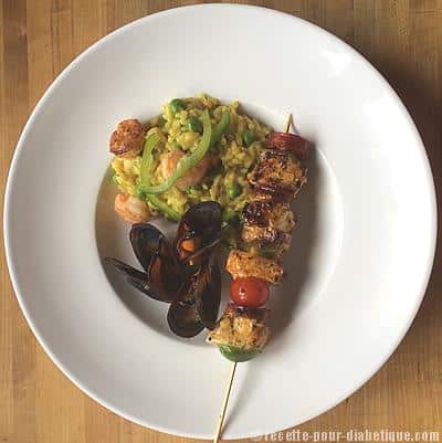 Risotto à la Créole et Brochette d'Espadon Mariné