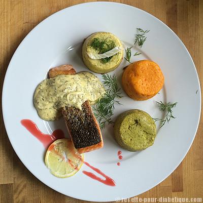 Saumon grillé, crème d'aneth et ses 3 flans