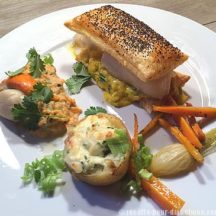 Feuilleté de Flétan safran et ses Purées de Courge et Pomme de terre