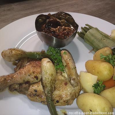 Coquelet en Crapaudine, champignons et sa jardinière de légumes