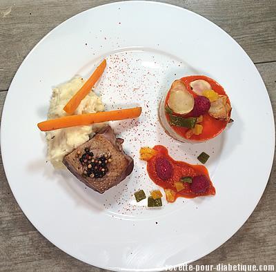 Magret de Canard , Purée Salsifis et son Bavarois foie Gras