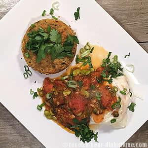 Cabillaud et galette aux Lentilles Corail, Quinoa aux légumes
