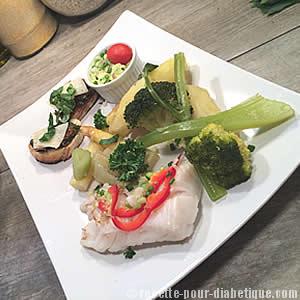 Flétan , Légumes à la Vapeur et Aïoli poivron et fromage blanc.
