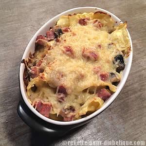 Gratin de Raviolis 4 fromages aux champignons et jambon