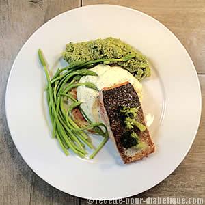 Saumon sauce Aneth, Asperges des bois et purée de Brocolis