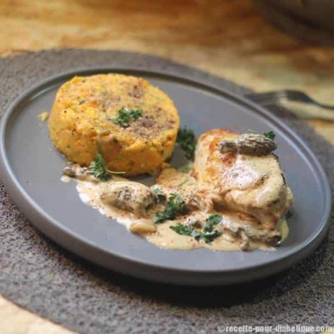 Poulet aux Morilles et Purée de Patates Douces Courgettes