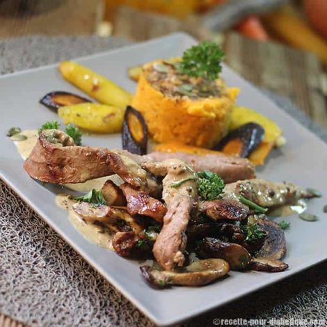 Aiguillettes de Canard aux Cèpes et écrasé de Patate douce Pâtisson