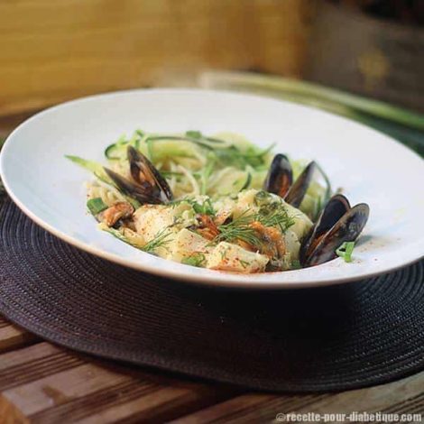 Spaghetti Moules et Cabillaud à la sauce safranée