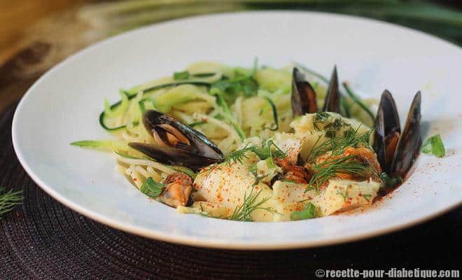 spaghettis cabillaud moules