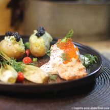 Saumon et Pompadours aux Oeufs de Poisson