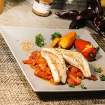 Rascasse à la Piperade et ses Poivrons farcis au Risotto
