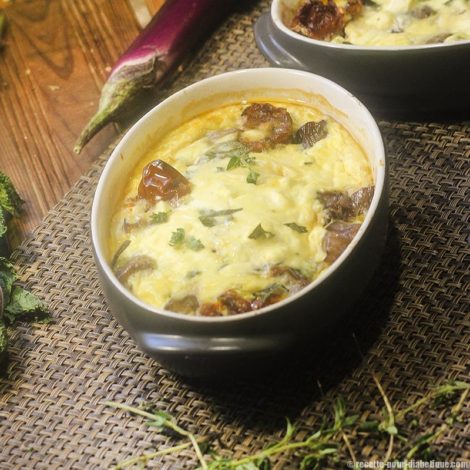 Clafoutis à l'Aubergine, tomate confite et Fromage de chèvre