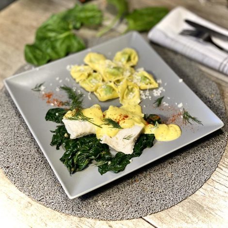 Eglefin aux Ravioli ou Tortellini Ricotta Épinards