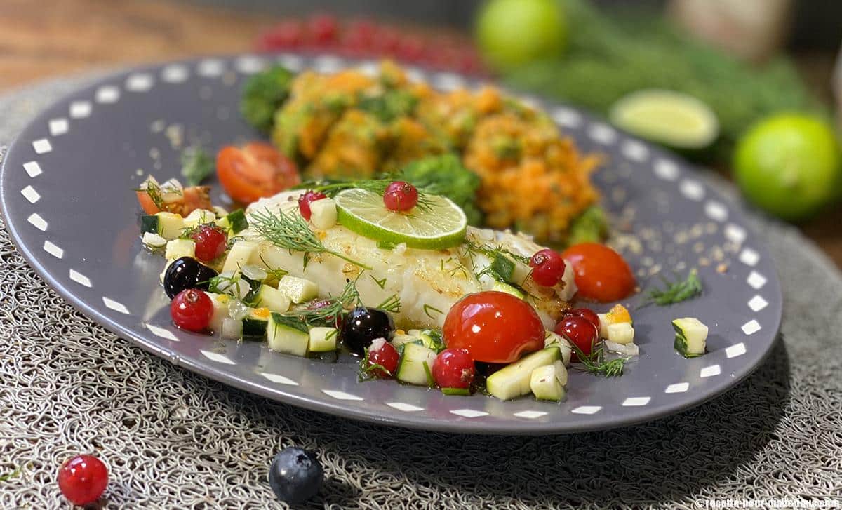 Flétan sauce vierge aux fruits rouges Flétan sauce vierge aux fruits rouges