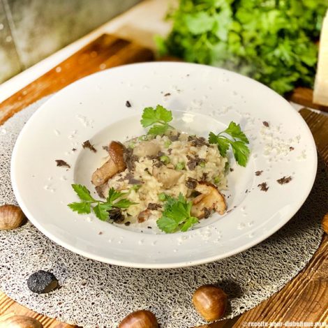 Risotto de Noël à la Truffe et aux cèpes avec des légumes et Marrons