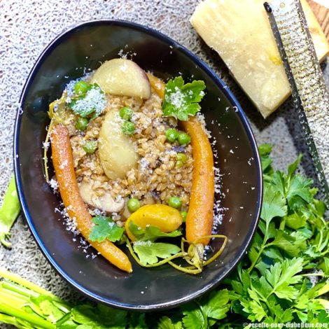 Risotto Petit Épeautre aux Champignons et légumes braisés