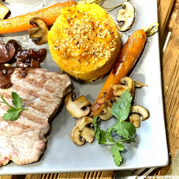 Entrecôte sauce forestière au vin rouge et sa purée Healthy