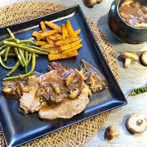 Côte de veau sauce champignons et poivre