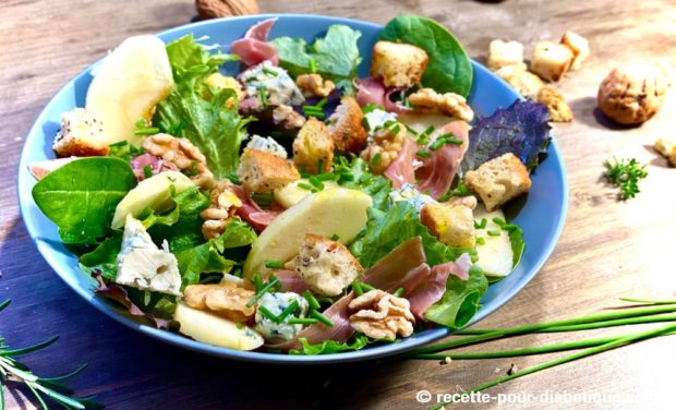 salade pommes noix roquefort jambon