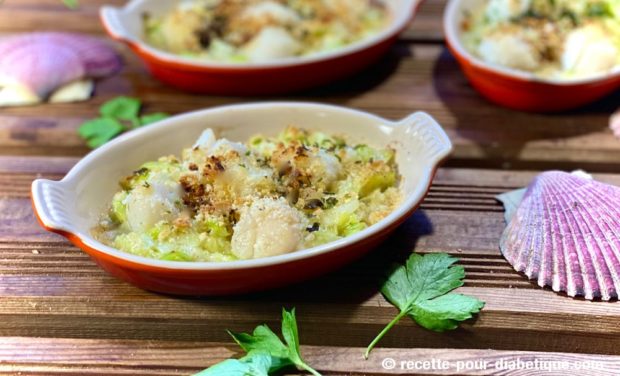 pétoncles gratinées aux poireaux