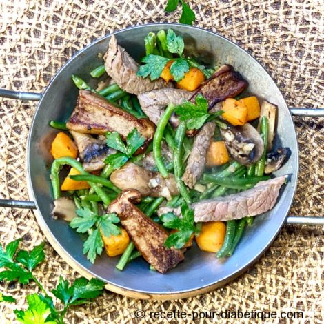 Sauté de boeuf aux Cèpes, Butternut et Haricots verts