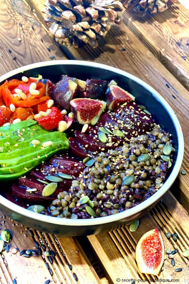 veggie bowl riz noir lentilles
