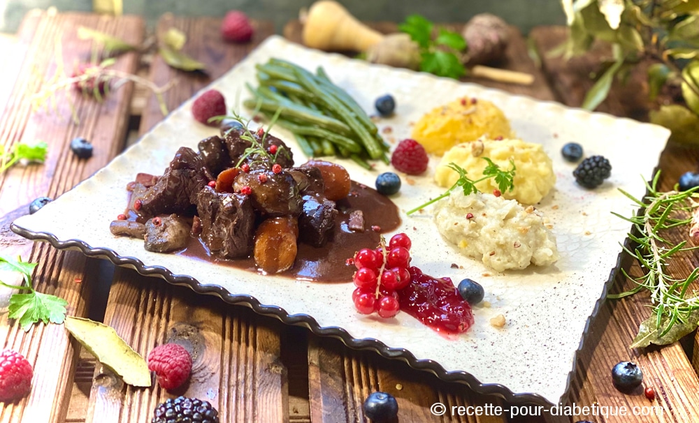 Civet de Sanglier et ses 3 purées aux légumes anciens