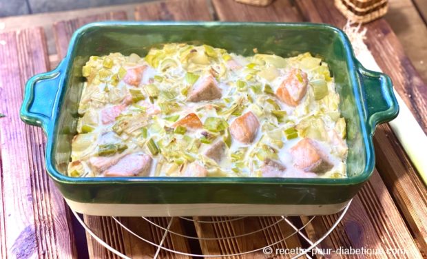 gratin fondue de poireau au saumon frais