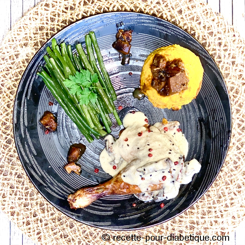 Poularde Sauce Suprême aux Morilles et Flan Butternut