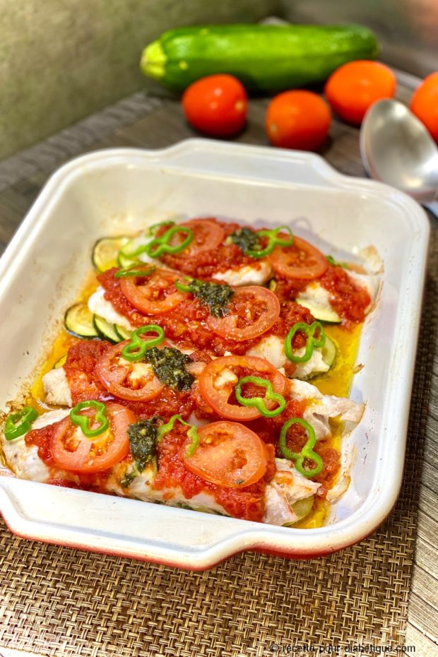 Poisson sébaste au four avec courgettes