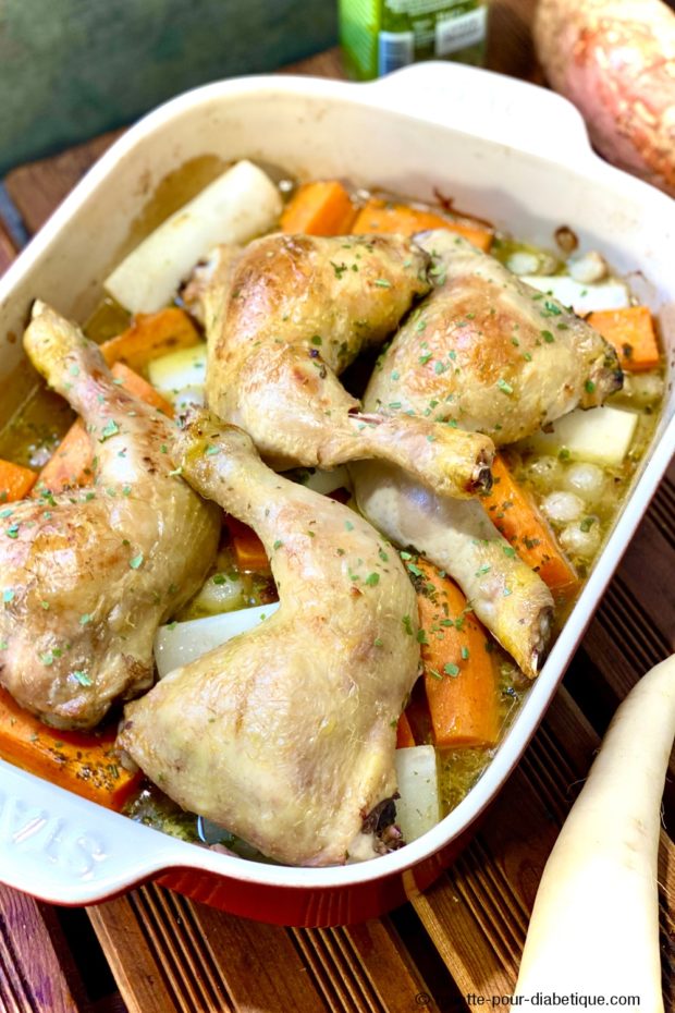 cuisses de poulet au four et légumes