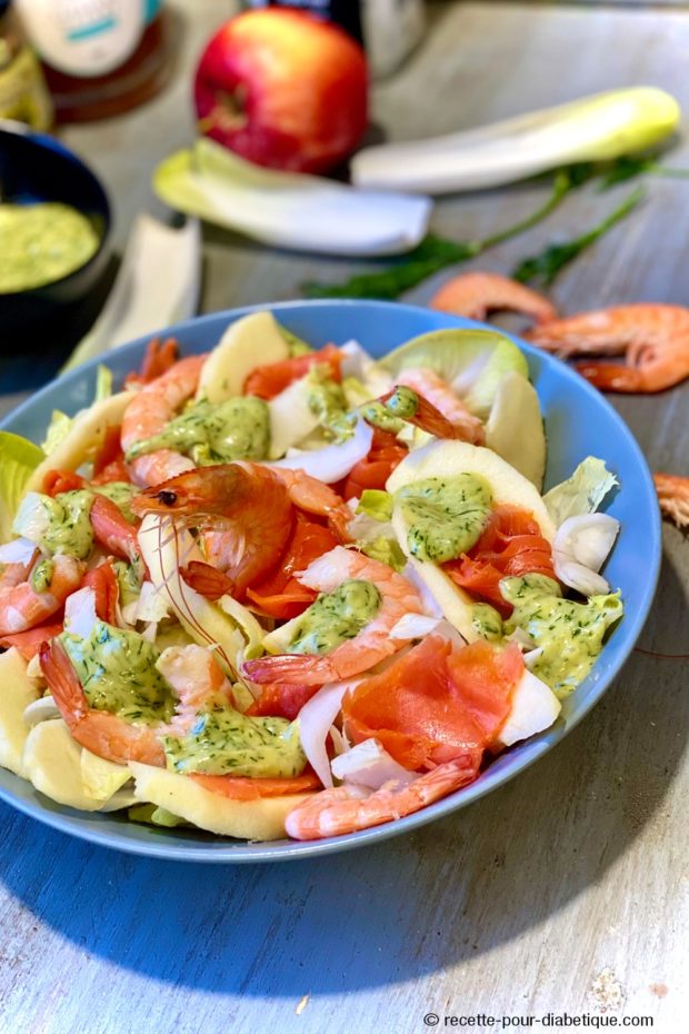 salade endive saumon crevettes pomme