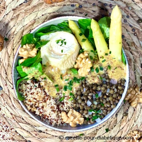 Bowl Chèvre chaud, Lentilles, Quinoa et Asperges