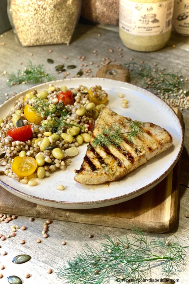 Espadon grillé mariné à la Moutarde et au Miel