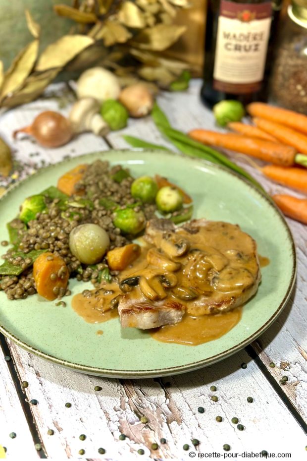 Côte de Porc Sauce Madère aux Lentilles
