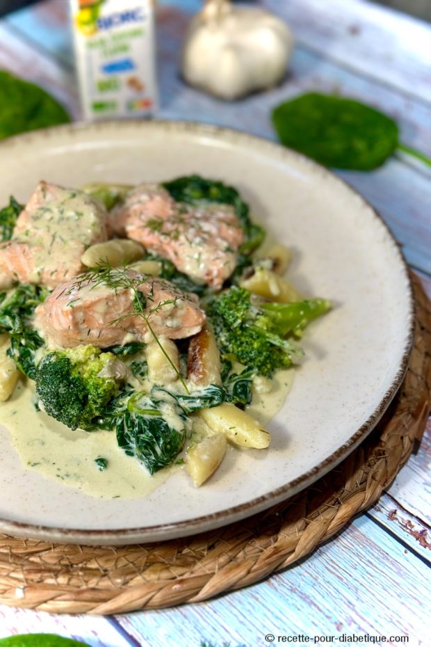 Saumon au épinards à la crème de Soja