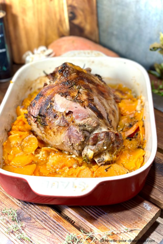 Gigot d'agneau et patates douces igbas au four