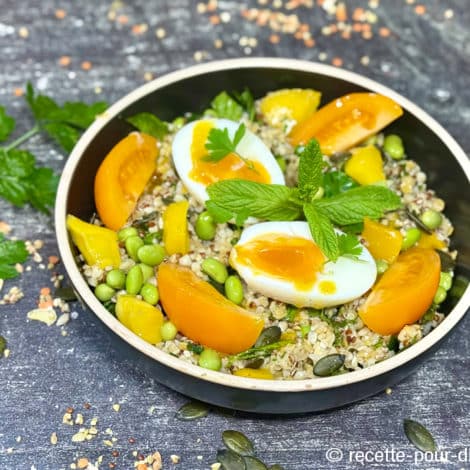 Bowl IG bas sarrasin quinoa lentilles & œuf coulant