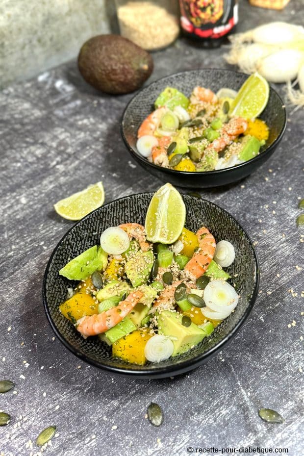 bowl avocat mangue crevette