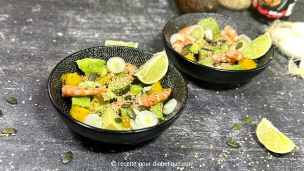 bowl avocat mangue crevette