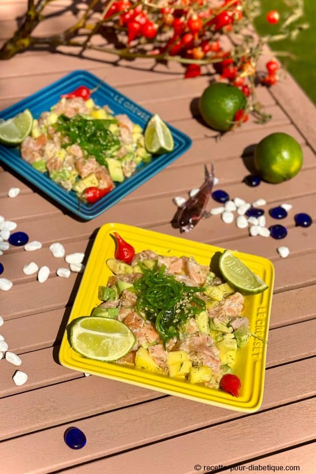 Ceviche de saumon, avocat et mangue