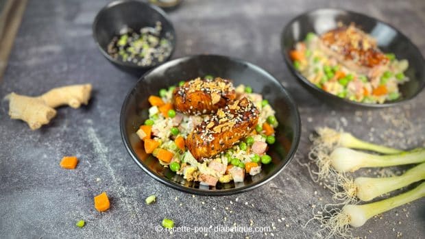 pavés de saumon à l’asiatique au airfryer et riz cantonnais maison