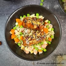 pavés de saumon à l’asiatique au airfryer et riz cantonnais