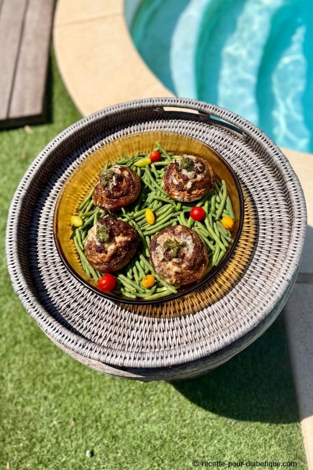 champignons farcis à la viande de boeuf et pesto
